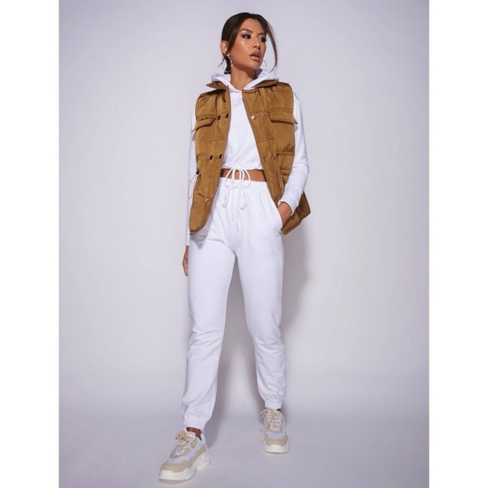 Sleeveless Collared Double Breasted Padded Puffer Jacket Vest Gilet - Picture 10 of 13